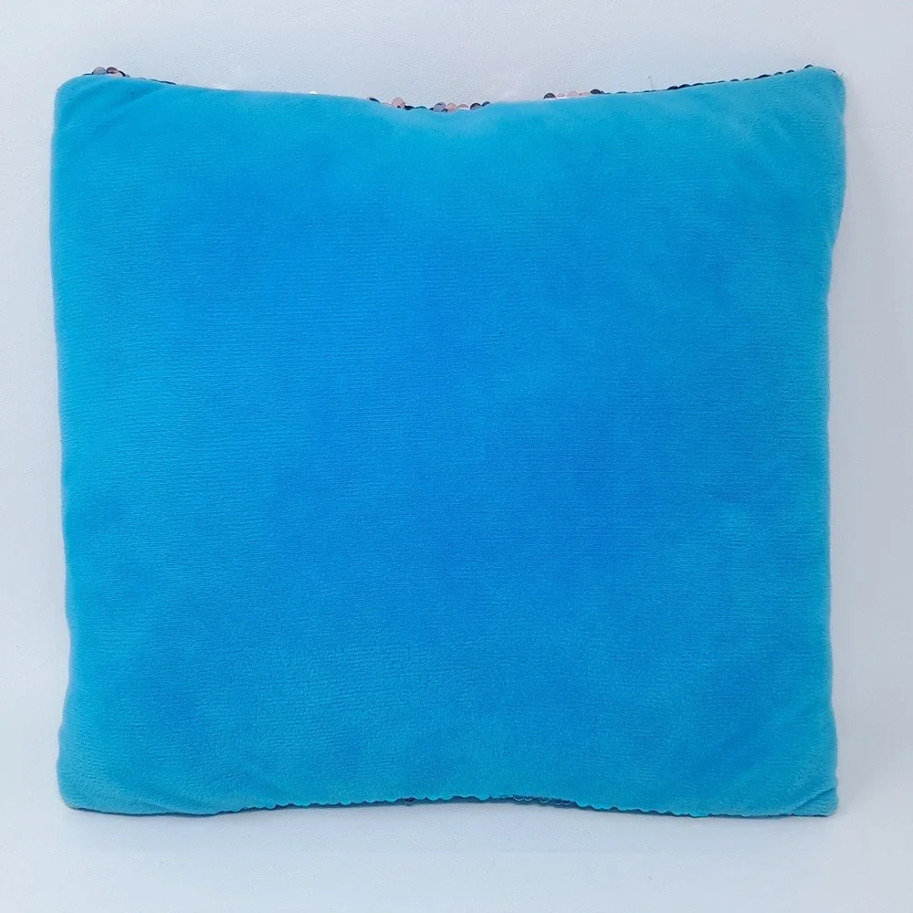 Blue Pink Reversible Sequin Pillow 12x12 Mermaid Flip Color Changing Cushion